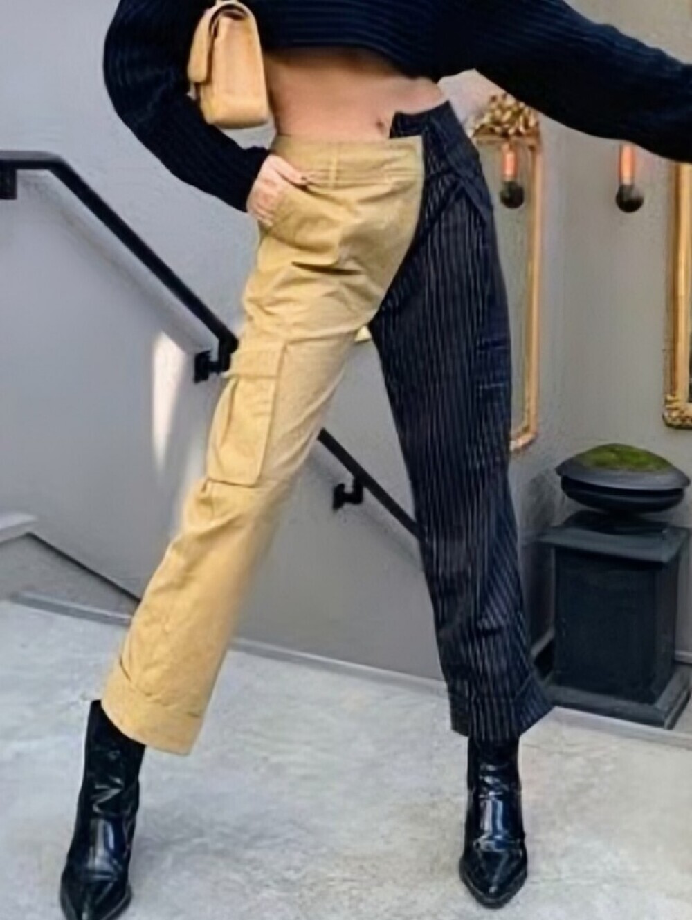 Choosy Two-Tone High-Waist Cargo Pinstripe Pants Sz 4